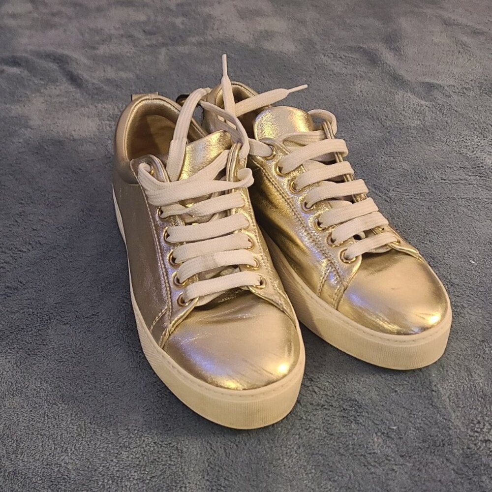 Women's Stuart Weitzman metallic silver loafer sneaker skater style shoes  6.5